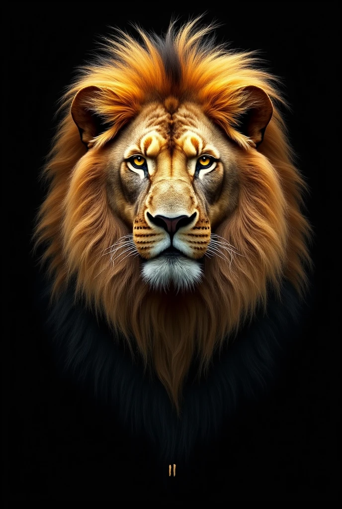 Realistic lion with minimalist gold details just the head and black background