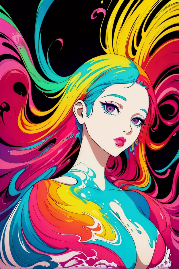 (masterpiece, top quality, best quality, official art, abstract aesthetic),solo,(1girl),(upper body|full body),a woman with colorful lipstick,psychedelic dripping colors,small breasts,best of behance,inspired by Alberto Seveso,smooth digital artwork,behance art,stunning digital art,beautiful acrylic fluid portrait,cgsociety saturated colors,photorealistic digital arts,trending digital art,surrealistic digital artwork,glossy digital painting,exquisite digital fashion photography,uhd,