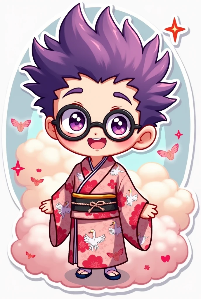 Cute Sticker Chibi boy purple hair glasses kimono