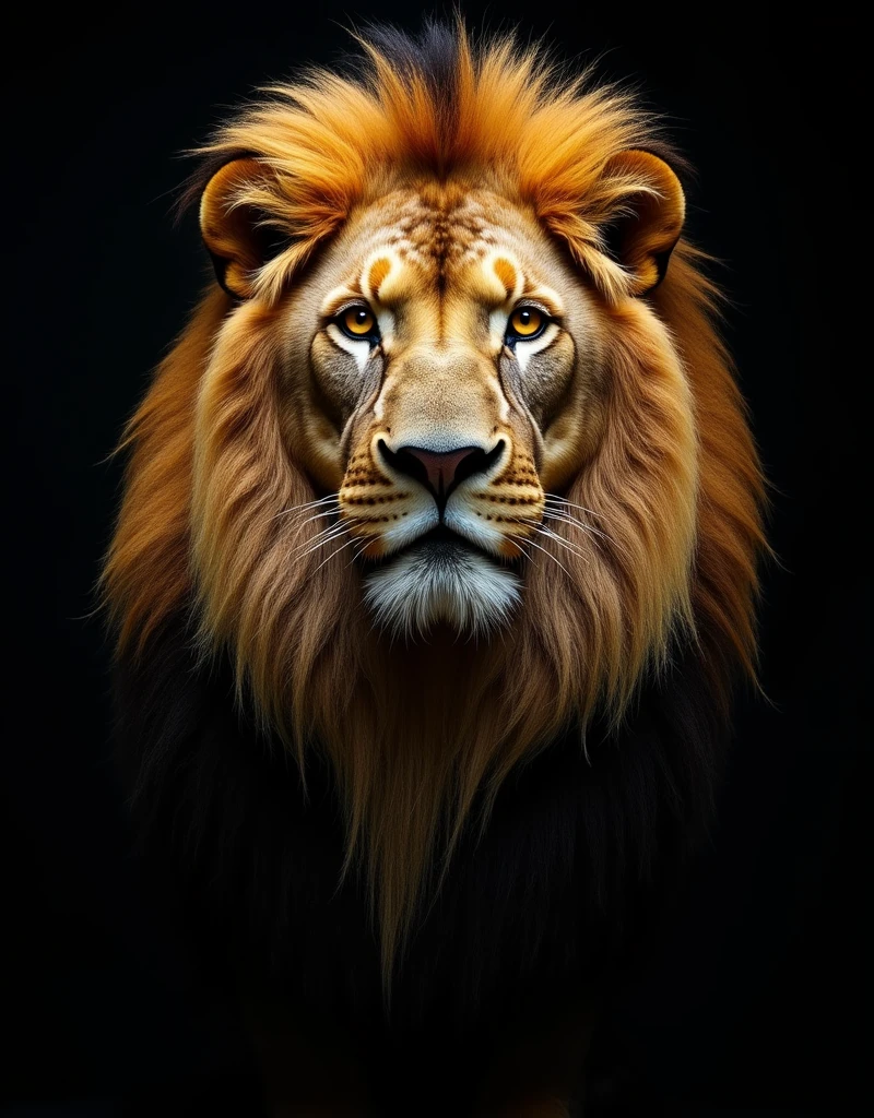 Realistic lion with minimalist gold details just the head and black background