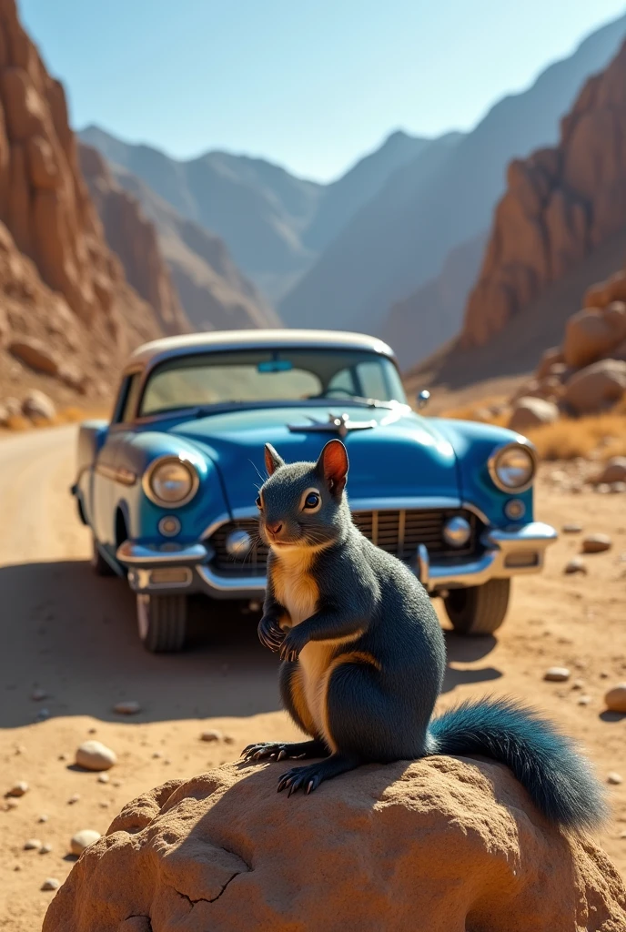 Male squirrel with Dark Blue car in afghanistan