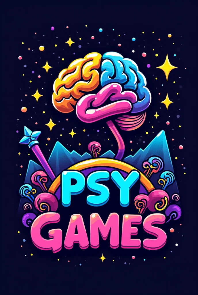 Logo brand for a gaming company, the company name is PSY GAMES, psychedelic