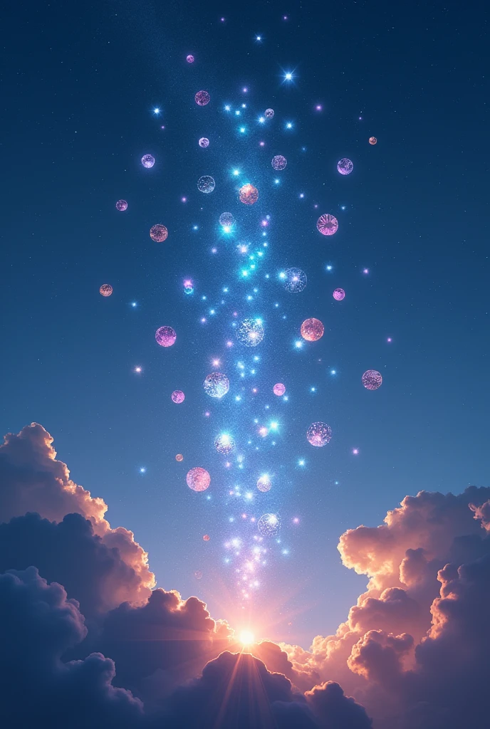 Hologram fragments dancing in the evening sky Swaying in the wind, it rises into the sky