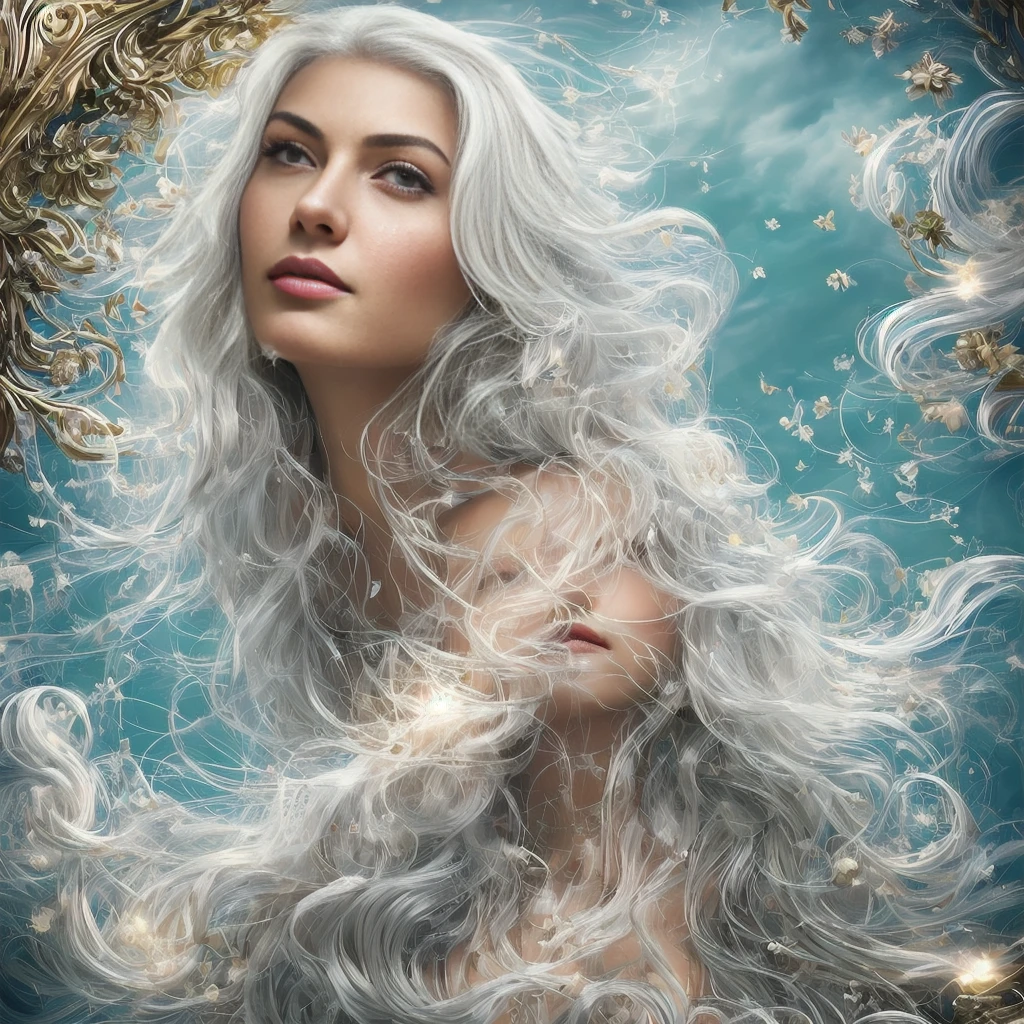 Upward angle, beautiful woman, romantic movie poster for women, neat woman with long black hair and pop woman with short white hair、masterpiece、Highest quality、Excited、Self-weight、Expressing victory、Detailed Description、
