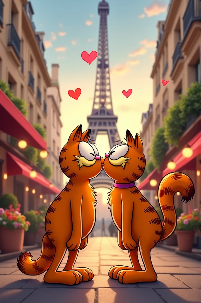 Garfield kissing Jake the dog in Paris