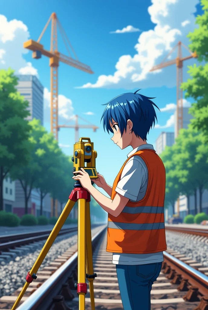 Total station railway work anime image