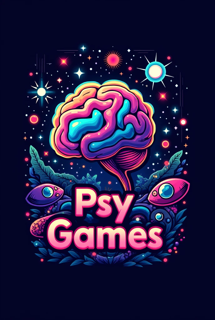 Logo brand for a gaming company, the company name is PSY GAMES, psychedelic