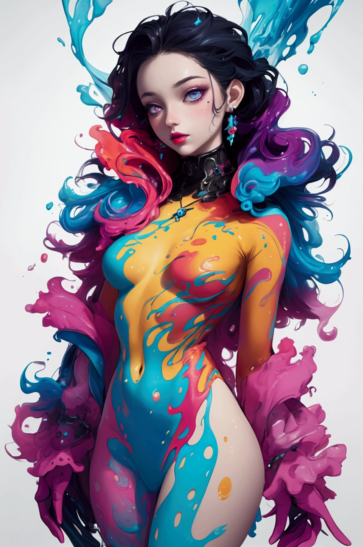 (masterpiece, top quality, best quality, official art, abstract aesthetic),solo,(1girl),(upper body|full body),a woman with colorful lipstick,psychedelic dripping colors,small breasts,best of behance,inspired by Alberto Seveso,smooth digital artwork,behance art,stunning digital art,beautiful acrylic fluid portrait,cgsociety saturated colors,photorealistic digital arts,trending digital art,surrealistic digital artwork,glossy digital painting,exquisite digital fashion photography,uhd,