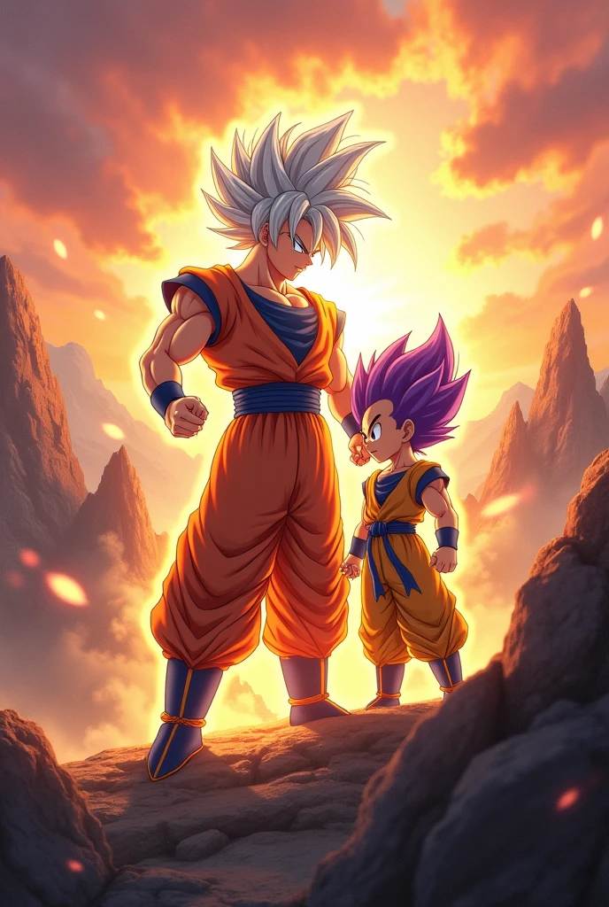 Goku's superior instinct detailed making kameramera and purple haired vegeta with goku's son