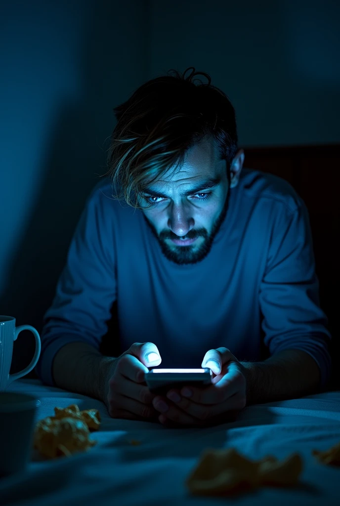 Man suffering a lot because he likes to use his cell phone excessively