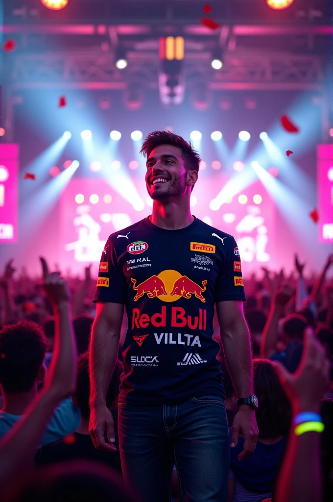 Create an image of Max Verstappen at a concert