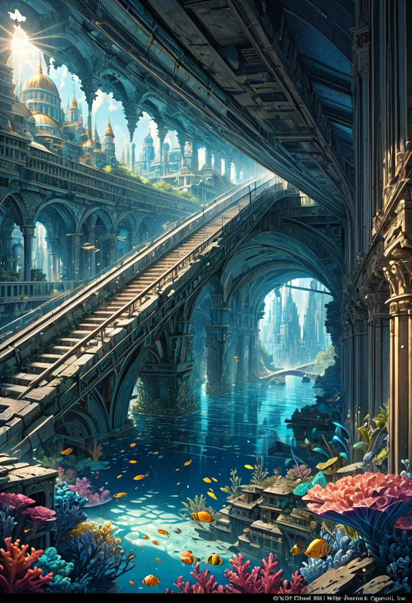 score_9, score_8_upper, score_7_upper,(((Fantastic underwater city))),Sea,Submersion,Artistic underwater city,A city sunk to the bottom of the sea,train,ruins,beautiful海,Sunken rail,(((Blue overall color))),summer,Streaks of light from the water surface,(masterpiece, Highest quality, Highest quality, Official Art, beautifull, beautiful:1.2,Ray Tracing),Very detailed,Blue tones,Very detailed, (Fractal Art:1.3), Most detailed, High resolution, Impressive visuals, (Dynamic Stripes, Light trail:1.2), Detailed Images