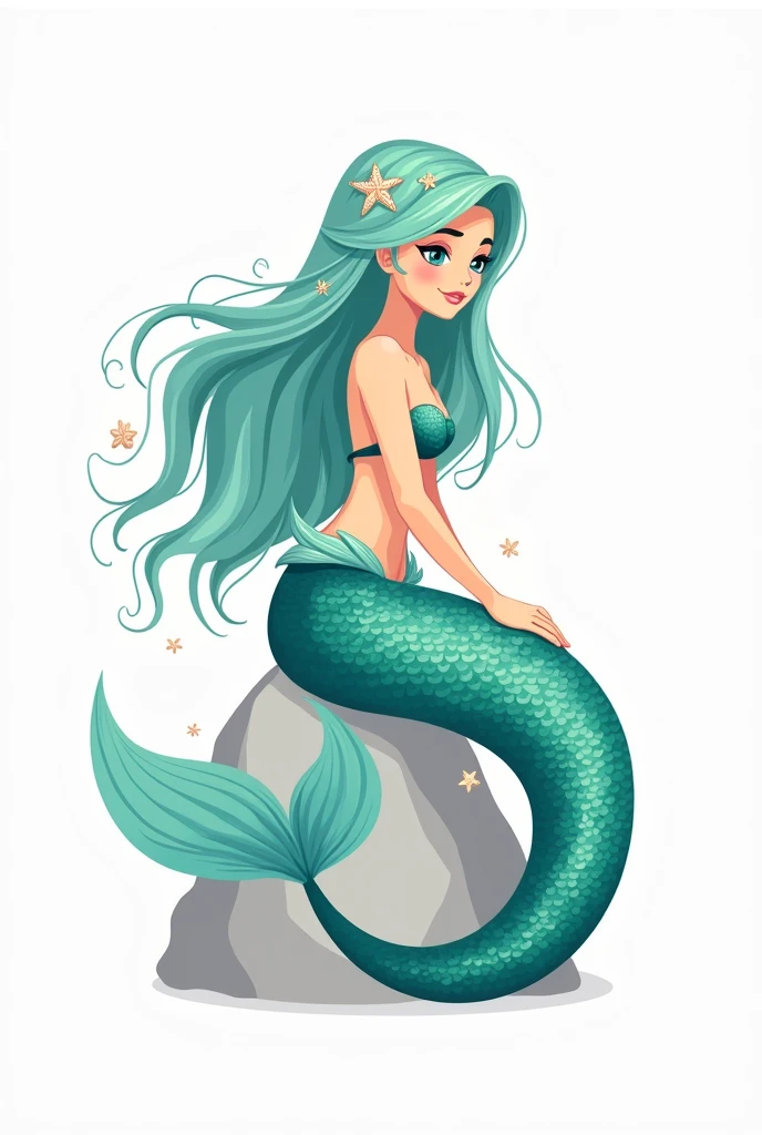 simple vector image, mermaid, white empty background