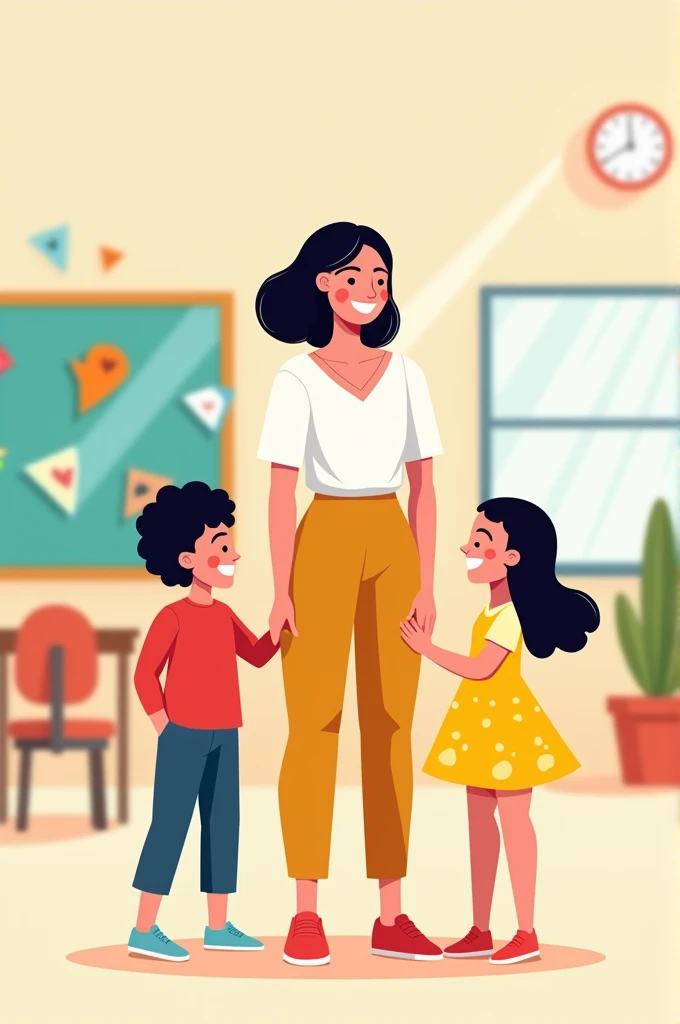 You could create two images, well minimalist images of a teacher and two children with bright colors.