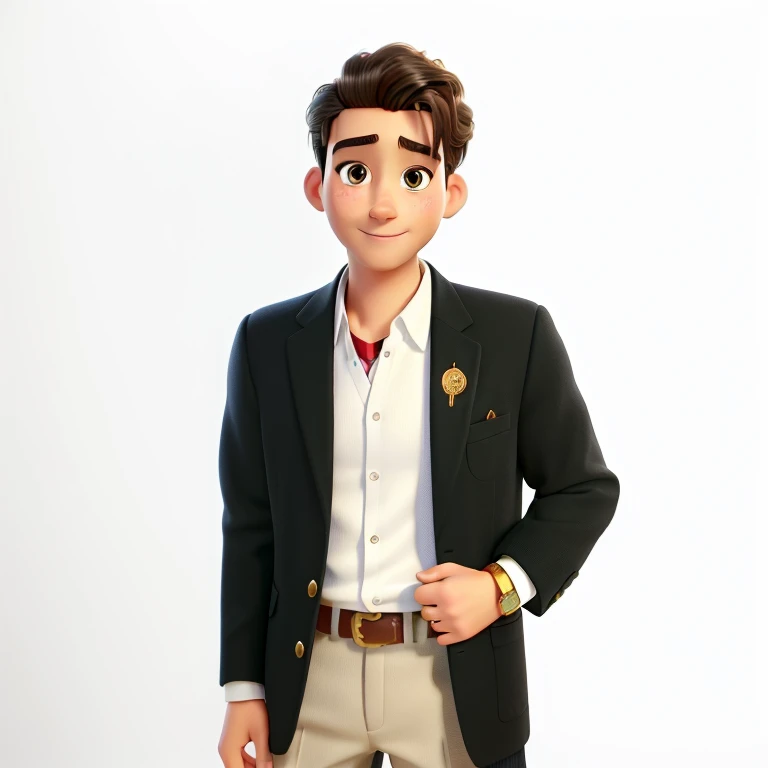 "(Best quality, 4k, 8k, highres, masterpiece:1.2), Pixar style, young appearance, beautiful hair, youthful face, lawyer, handsome, (without wrinkles:0.9), attractive and elegant, gold watch and ring"