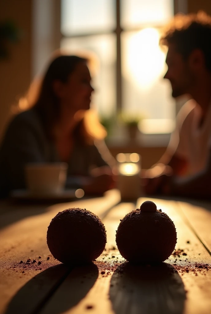 A gourmet and inviting brigadeiro setting with a close-up of two chocolate brigadeiros placed on a rustic wooden table. No fundo, softly focused silhouettes of people engaged in a warm conversation, creating a sense of connection and community. Soft sunlight coming through a window, casting a warm glow, symbolizing the warmth of open and honest communication." This image conveys a sense of camaraderie and the importance of meaningful dialogue., perfect for a video about divine communication skills.
INFO
