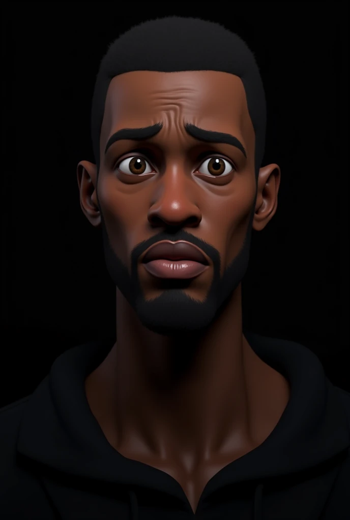 A black man picture for Profile picture but don't add mouth make it animated front .make it sad ..but not crying just sad with black background 