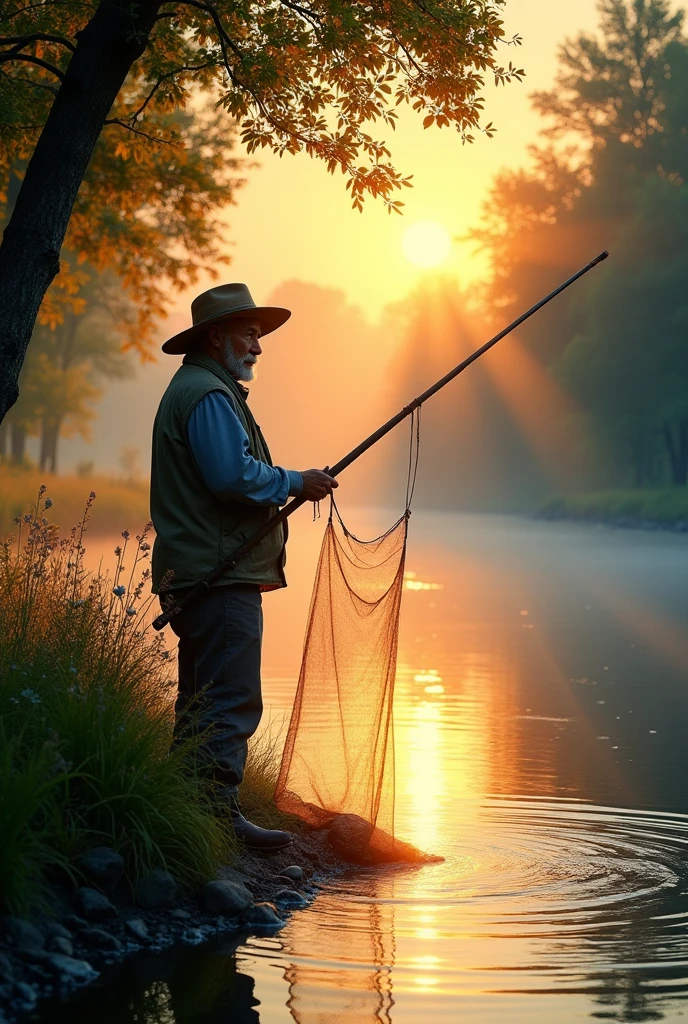 (story animated)One day a fisherman was throwing a net to catch fish on the bank of the river