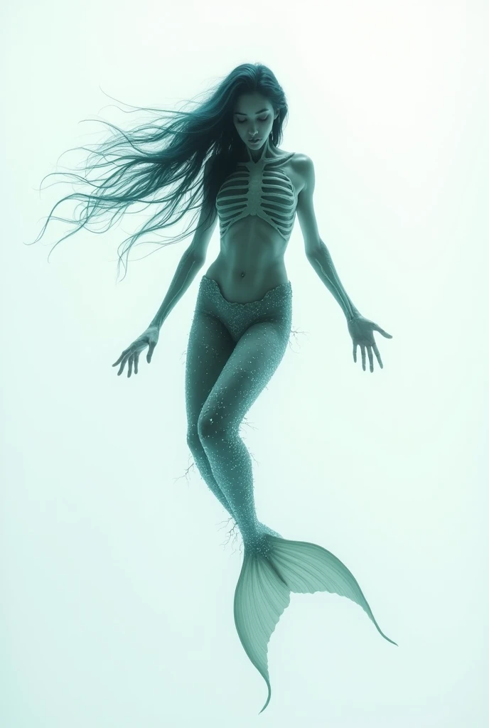 simple vector image, undead mermaid, white empty background