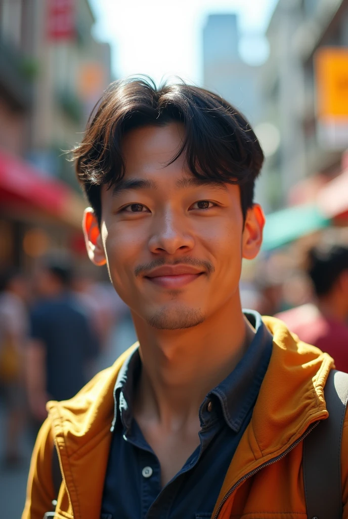 (His face was unremarkable. He had short, straight black hair, large round brown eyes, and a nondescript nose. His smile was natural and inviting.