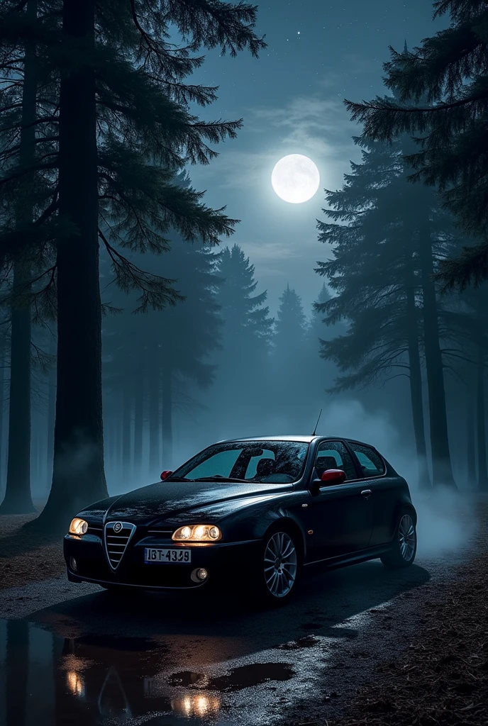 full black alfa romeo 156 TI night in forest