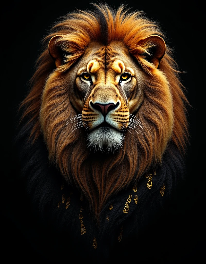 Lion head with gold details on a black background