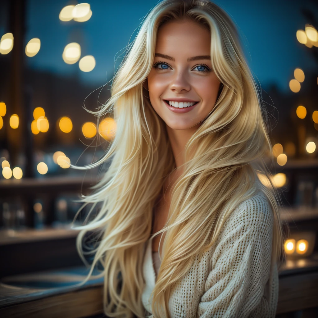 Été6, Belle blonde, la nuit, Ville, La robe du soir, Ville lights, Réaliste, la photographie, selfie, sourire