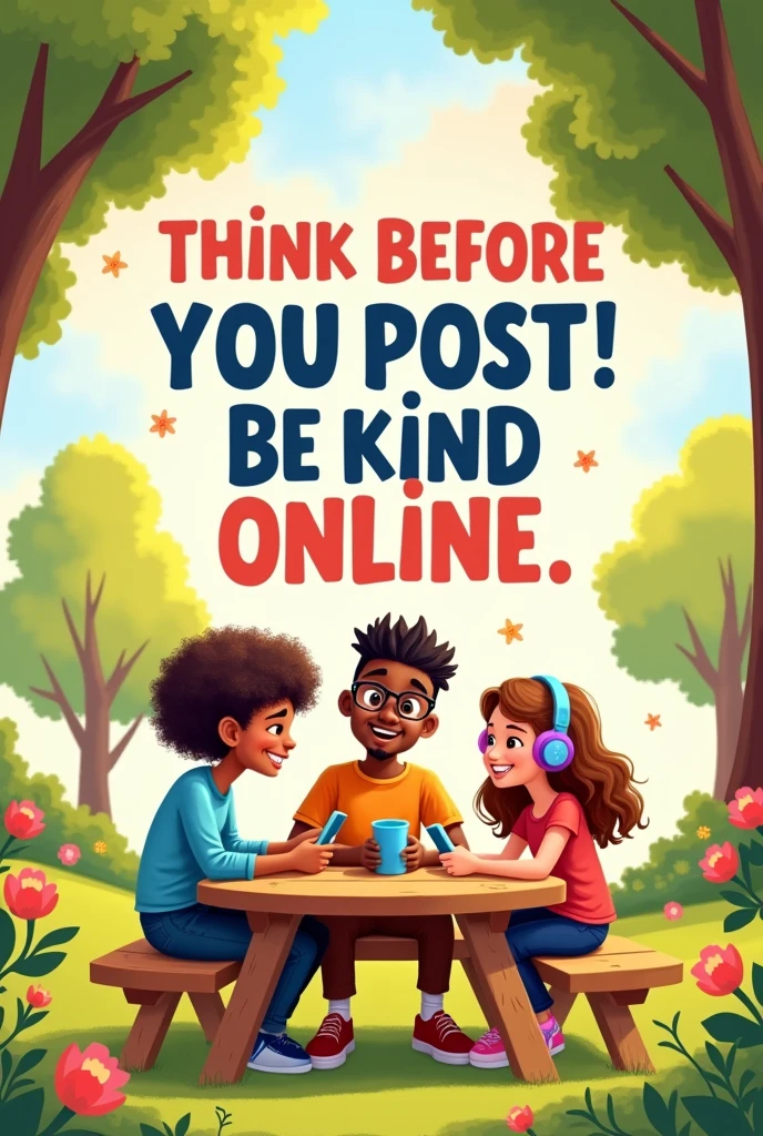 Make a poster, about responsible use of social media platforms. make it easy to draw