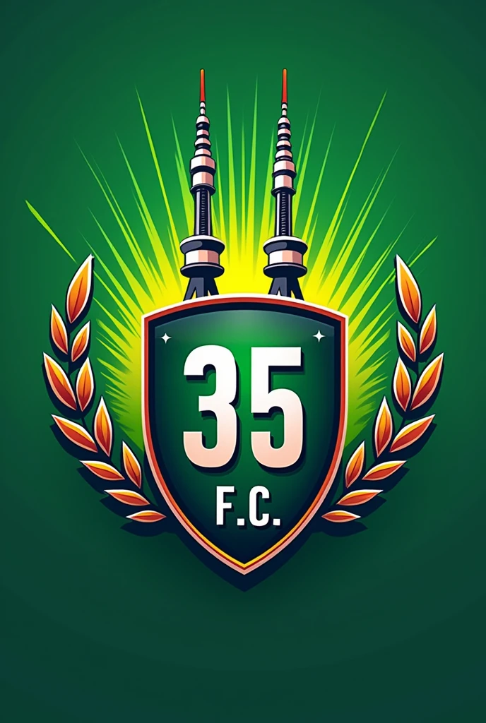 crea un insignia de futbol soccer que se llame (35 F.c.) containing images of communications antennas