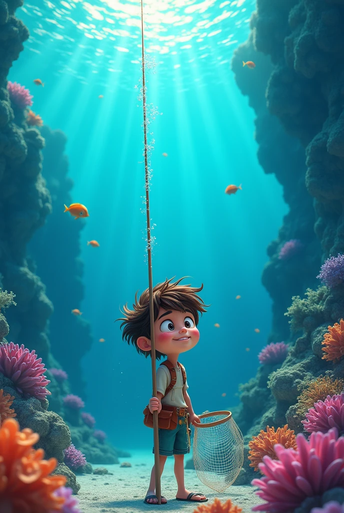 (story animated)He thought that a big fish might be caught in the net.