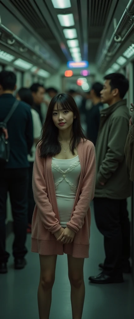 (32K:1.9, Highest quality, masterpiece, Ultra-high resolution, Professional low-angle camerawork:1.5, Very detailedな肌と顔の質感:1.4), Always accurate, Very detailed, bag, (((((Crowded train:2.0, Crazy behavior:2.2, A man touches a woman's body:2.5))))), ((25 year old Japanese woman, Big breasts on the verge of collapse:1.2, Camisole dress and cardigan:1.5, Incredibly slim body:1.3, areola is not visible)), belt, Fair skin, elegant, sense of cleanliness, Thin eyebrows, (Big eyes that exude beautiful eroticism:0.4, A shy smile:1.0, I despise you from the bottom of my heart:0.8, Open your mouth a little, lipstick, Feel the beautiful eroticism:0.9, Dark brown medium hair), Earrings, necklace, bracelet, romantic, mysterious, Object of admiration, original, dramatic, artistic, Innovative, charm, Heartful, Fancy, Tilt, sense of loss, special, ((exciting, Extreme, sense of openness, suffering, sufferingの表現)), (((Mistakes of youth, 女性的なcharm)))