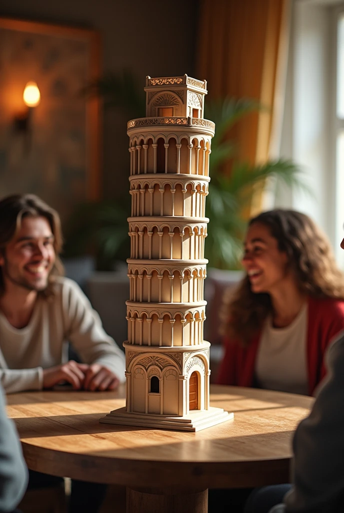 Jenga game in the shape of the Leaning Tower of Pisa 