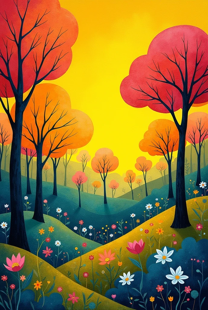 Abstract easy-on-the-eye colourscheme shimmer and lightstreaks butter yellow fantastical naive art henri rousseau childish wild