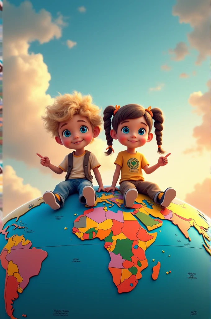 Two Kids sitting on a globe