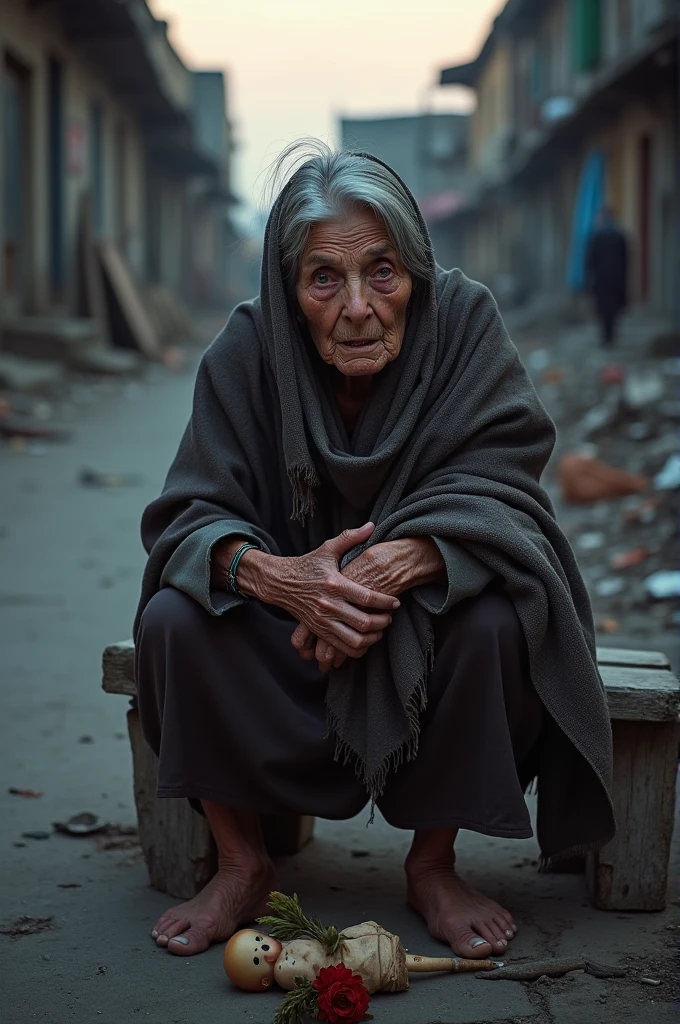 An old poor woman crying