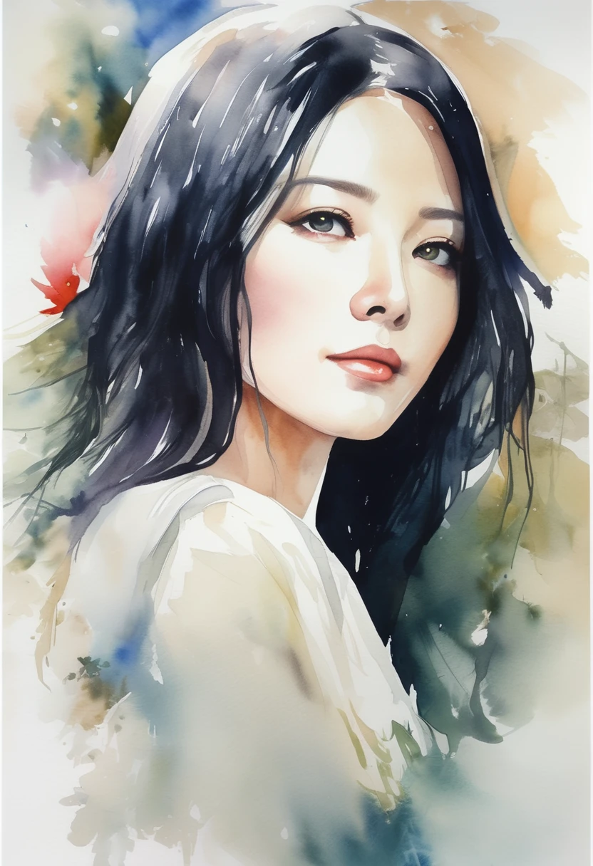 (Upward angle:1.6), beautiful woman, romantic movie poster for women, neat woman with long black hair and pop woman with short white hair、masterpiece、Highest quality, Detailed Description、Beautiful Face、Beautiful Eyes, watercolor style, 