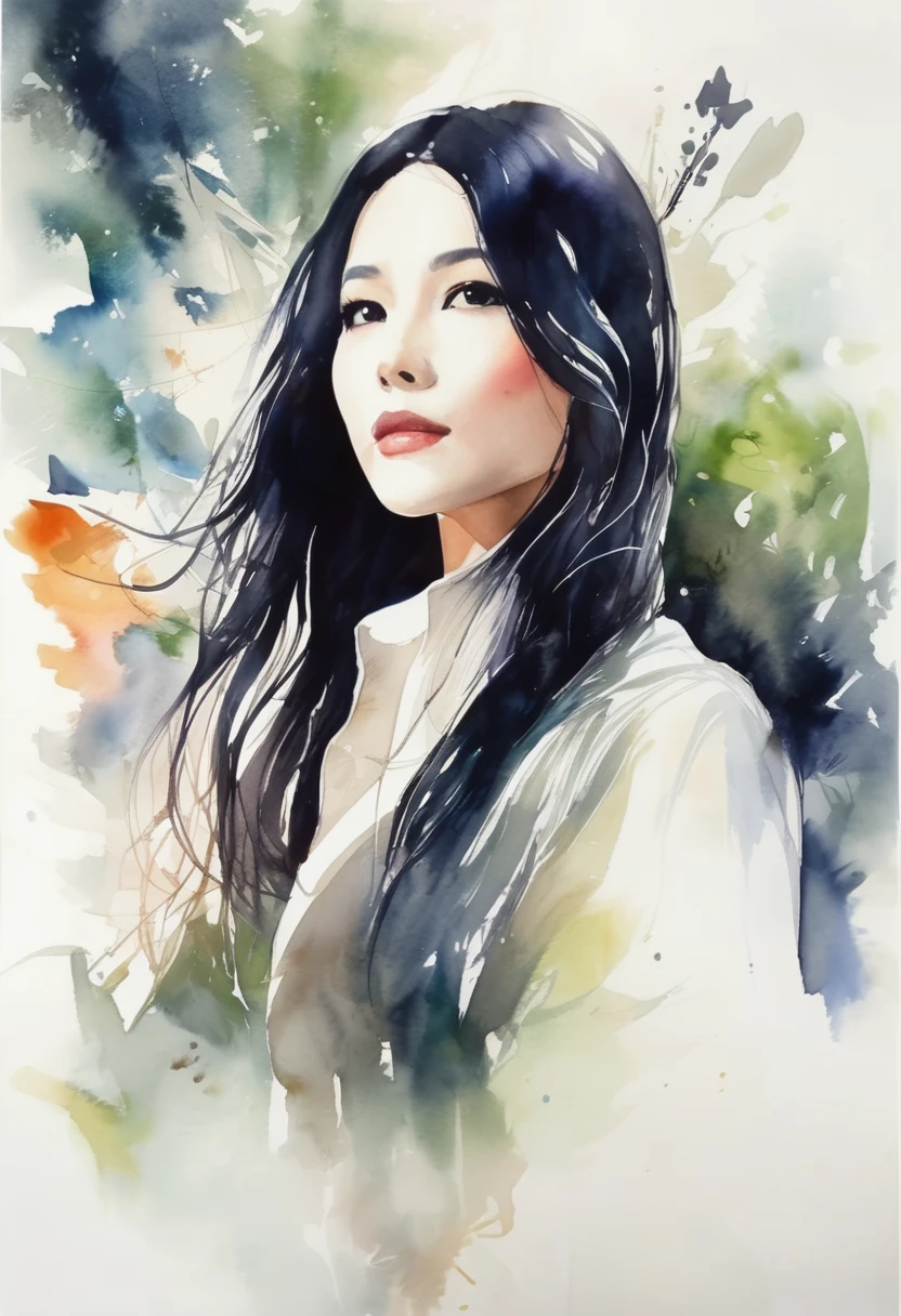 (Upward angle:1.6), beautiful woman, romantic movie poster for women, neat woman with long black hair and pop woman with short white hair、masterpiece、Highest quality, Detailed Description、Beautiful Face、Beautiful Eyes, watercolor style, 