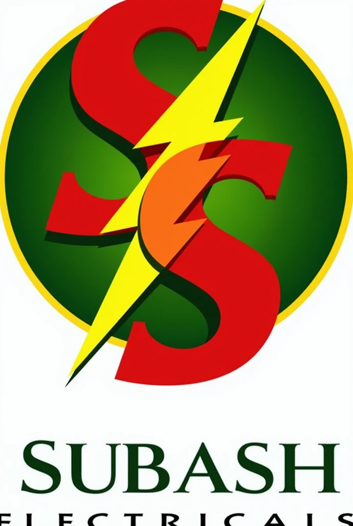create an image for logo design S and E letters decorated with electricals symbol, this logo foe electrical contractor, letters in Red collours, symbol in yellow colour, Subash Electricals company name with green backround