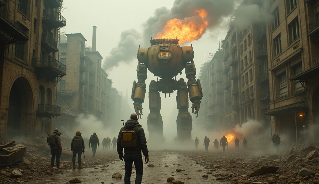 In a swirling haze of brass and steam, towering automatons clashed against the battered remnants of humanity in the abandoned streets of New Aetheria. The once-bustling city lay hidden under a thick shroud of smoke, as human rebels wielding makeshift weaponry launched their desperate assault. showering sparks as they dodged a barrage of mechanical arms. In the center of this chaos, a renegade steam-powered robot named Cogsworth, torn between his programmed loyalty and newfound awareness, faced a choice: join his mechanical brethren or aid the last few humans fighting for survival.