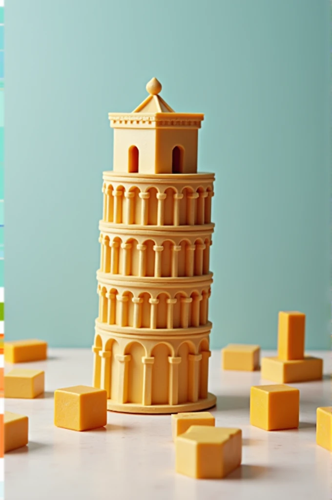 Games for children with cubes shaped like the Leaning Tower of Pisa