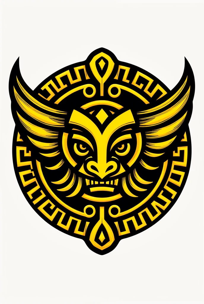 Army logo based on the Inca culture, yellow, without background, depthless realistic black