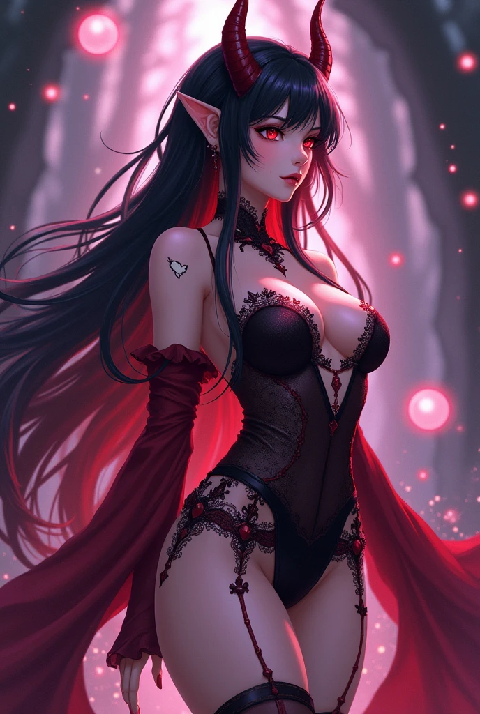 A succubus with broken horn,anime style