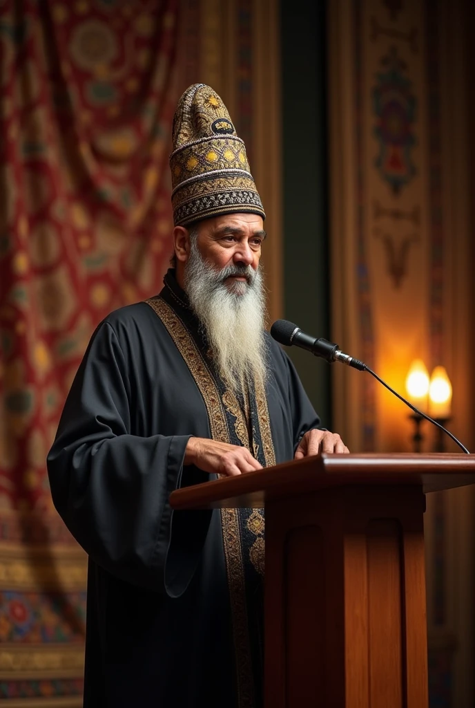 Full photo beautiful 40 years old Maulana cap with mic realistic image