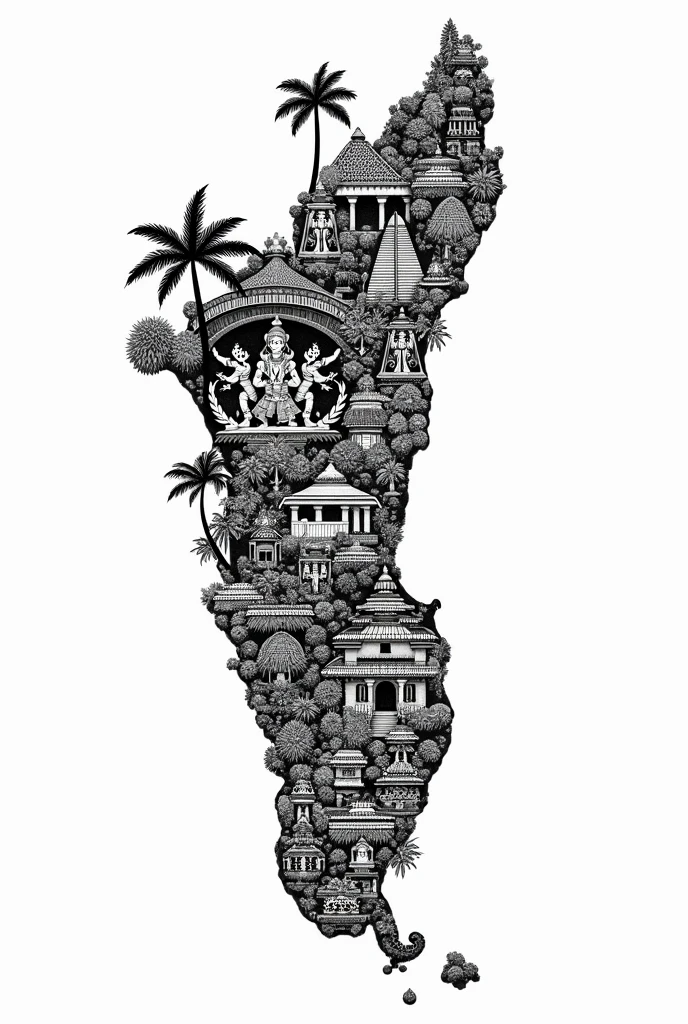 White baground different type of kerala art in black