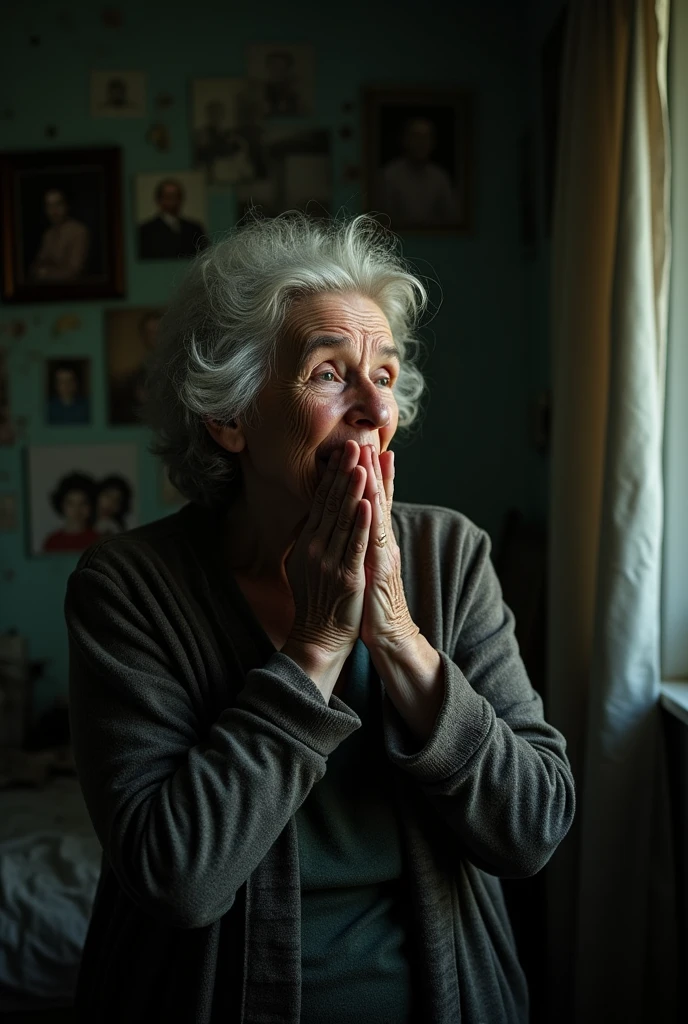 An old poor woman full cry and tears come from her face