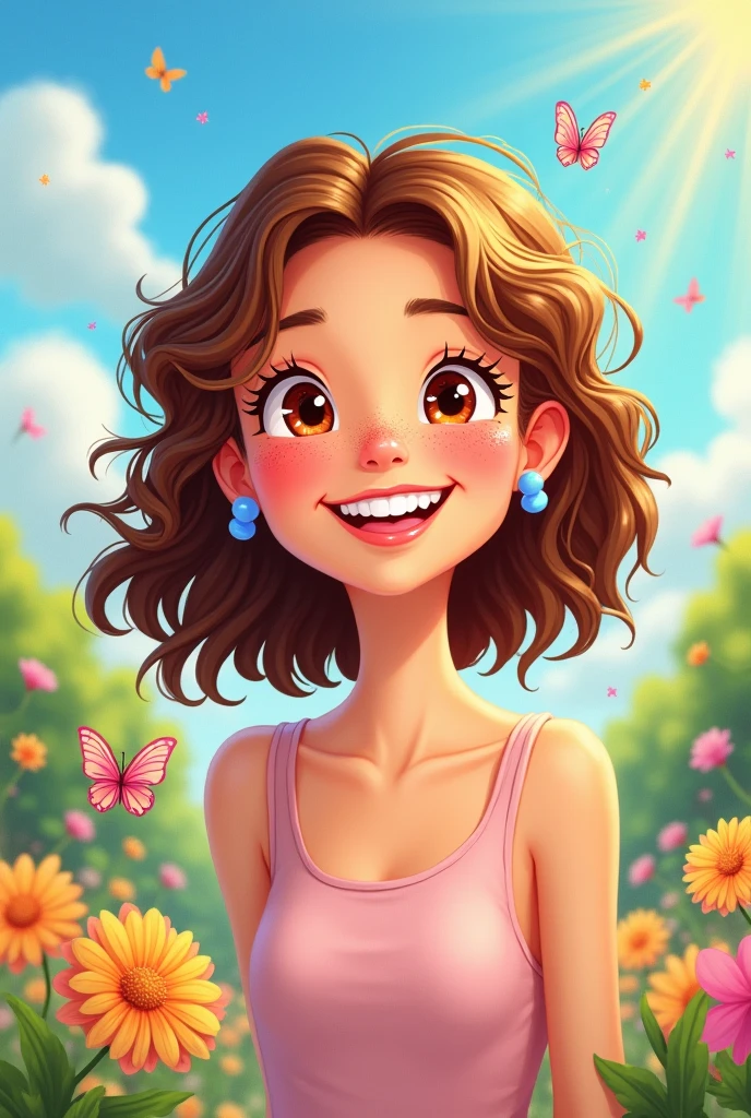 A cartoon of a woman who has freckles 