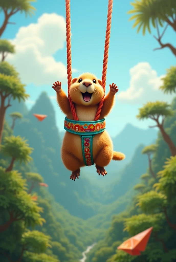 Capybara bungee jumping