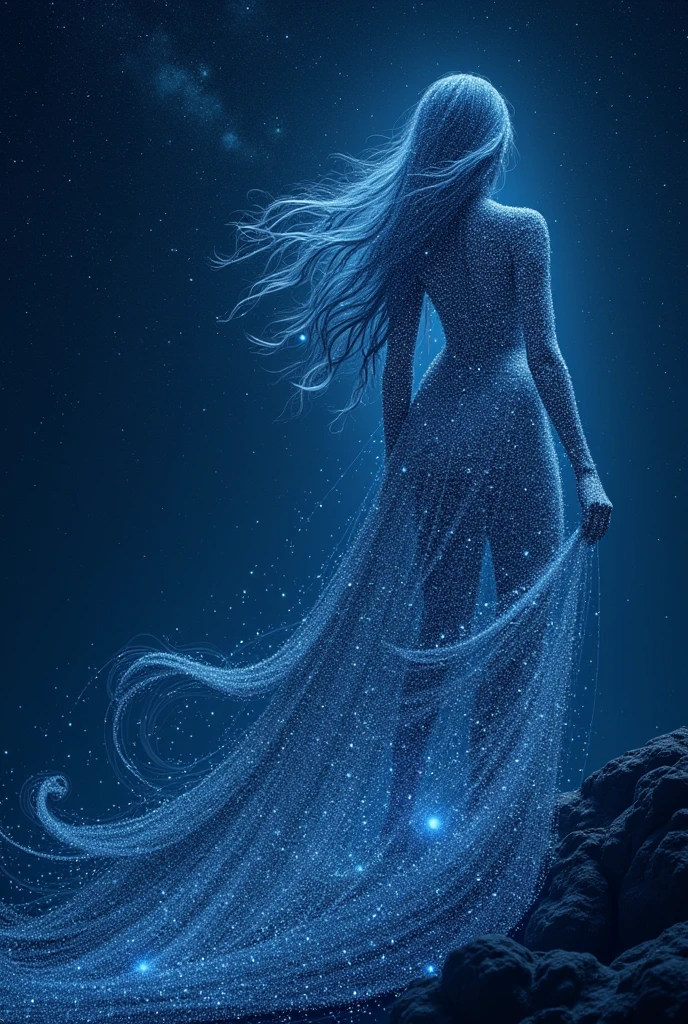 (RAW photo, realistic photo, high quality, masterpiece), Starry Sky, stars in the sky, stars form the outline of long hair woman in the sky