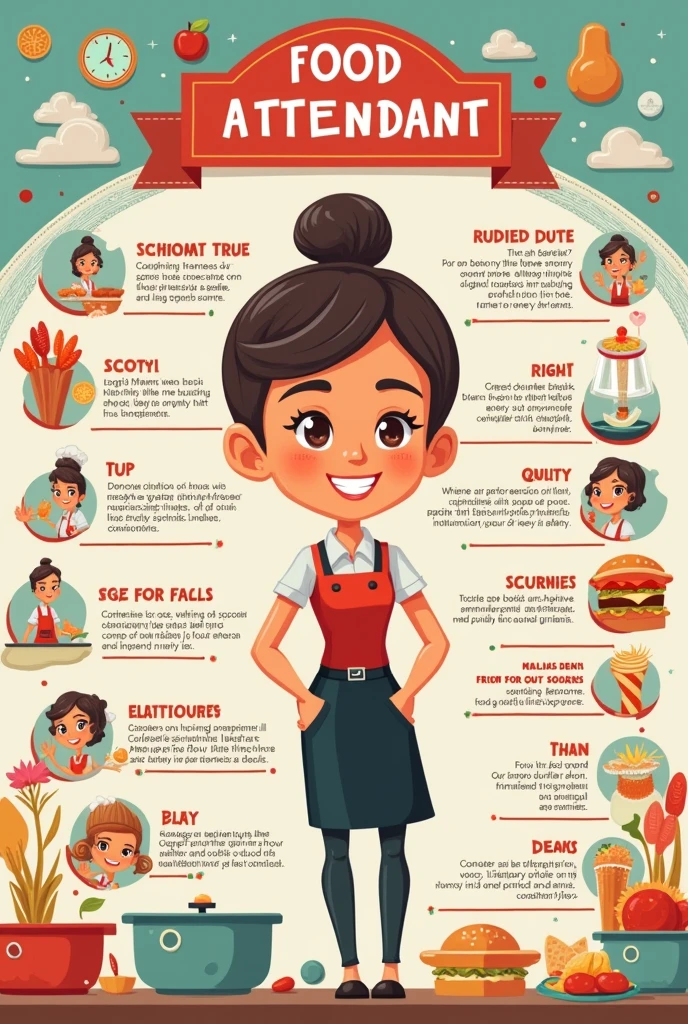 Create a graphic organizer about duties & responsibilities of a food attendant make it CREATIVE and UNIQUE