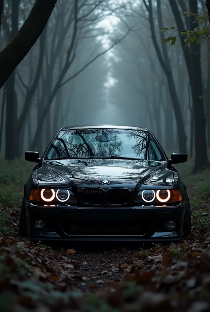 front site full black bmw e39 in dark forest